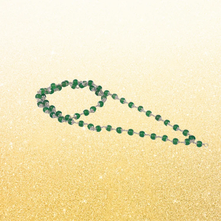 GREEN AVENTURINE ROUND BEADS SILVER CAP MALA